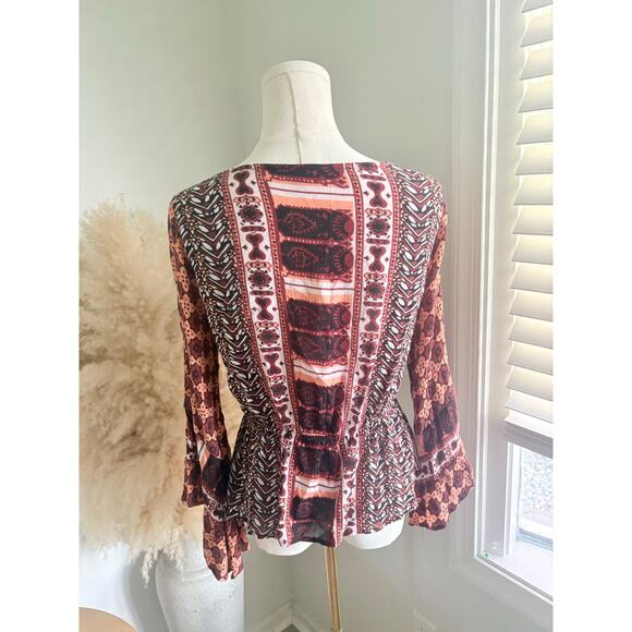 Free People Rosalie Bell Sleeve Faux Wrap Blouse Small Boho Hippie Festival - Picture 6 of 8
